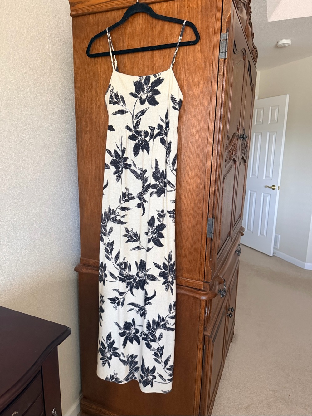 Monteau Cream Maxi Slip Dress with Black Floral Motif